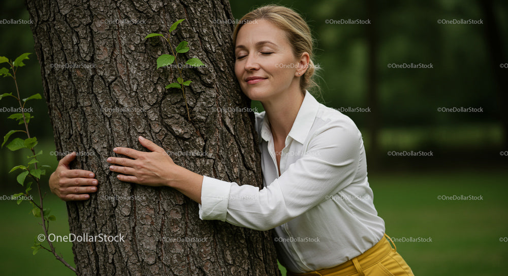 Woman Embracing Nature with a Tree Hug in Green Park