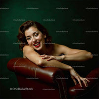 Elegant Woman with Glamorous Smile on Leather Chair