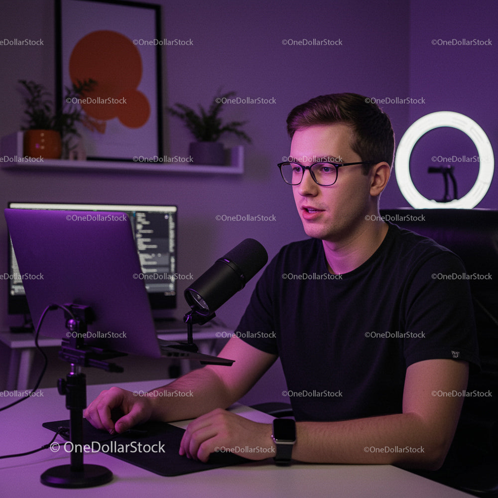 Young Podcaster in a Modern Home Studio Setup