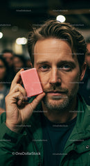 Man Holding Pink Soap in a Casual Setting