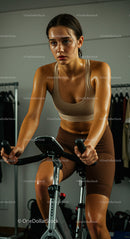 Athletic Woman Intently Training on a Spinning Bike