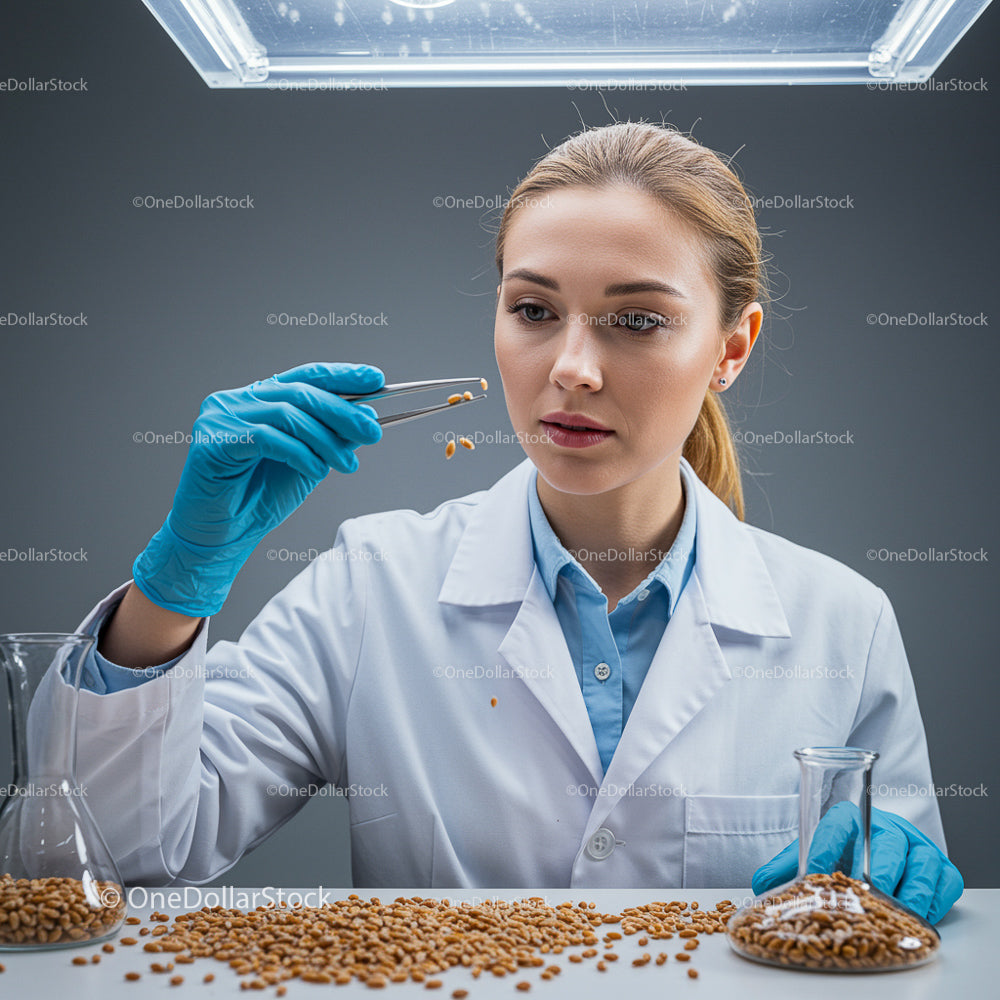 Female Scientist Analyzing Seeds in Laboratory