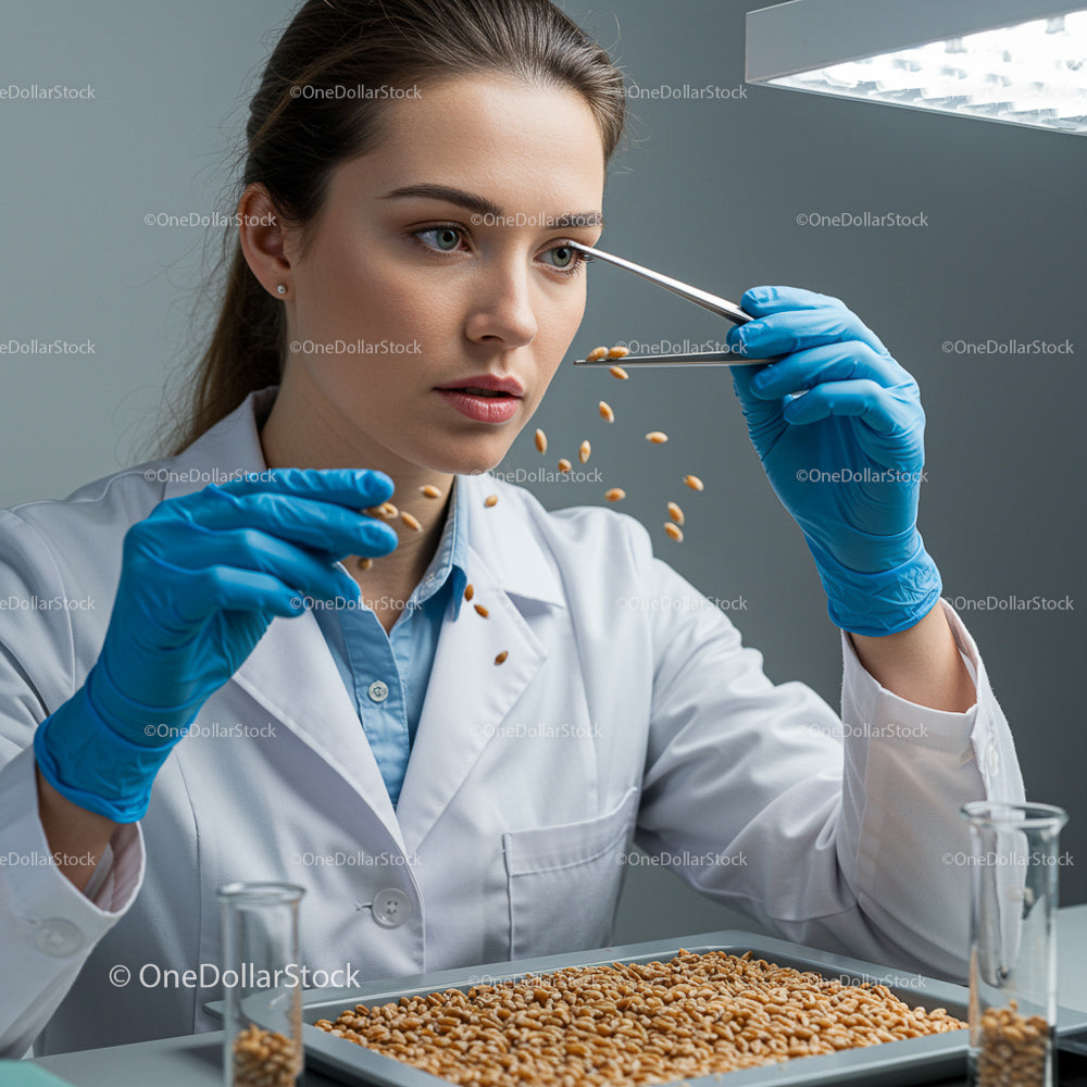 Female Scientist Examining Seeds in Laboratory