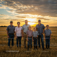 Family Gathering at Sunset in a Rural Wheat Field