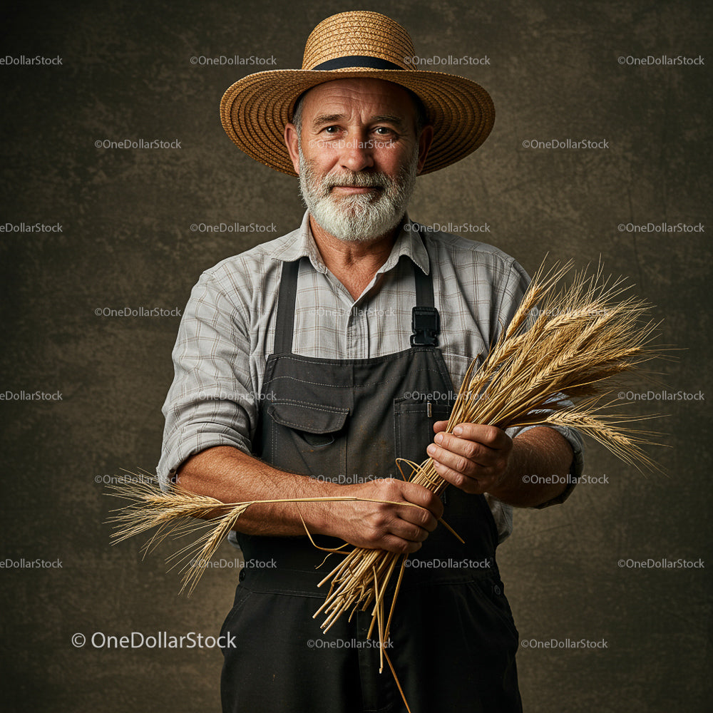 Portrait of Mature Farmer Holding Wheat Sheaves