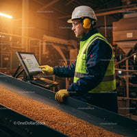 Factory Worker Operating Machinery on Production Line