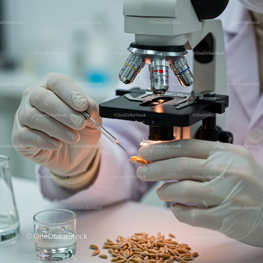 Scientific Analysis of Seeds Under Microscope in Laboratory