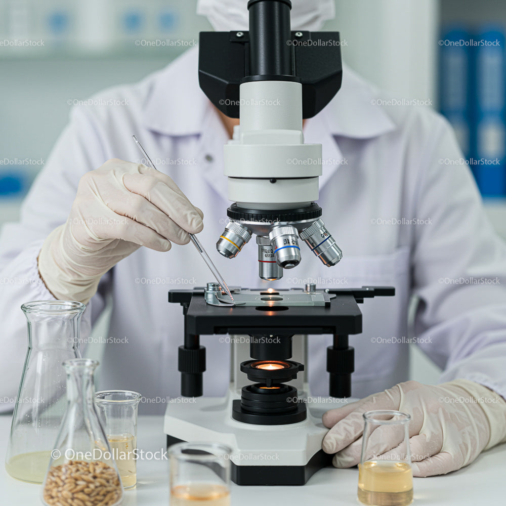 Scientist Analyzing Samples Under a Microscope in Modern Lab