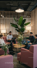 Collaborative Work Environment with Lush Greenery