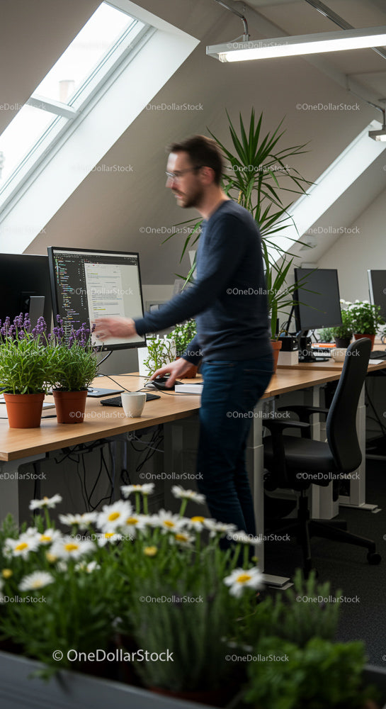 Modern Office Workspace with Indoor Plants and Natural Light