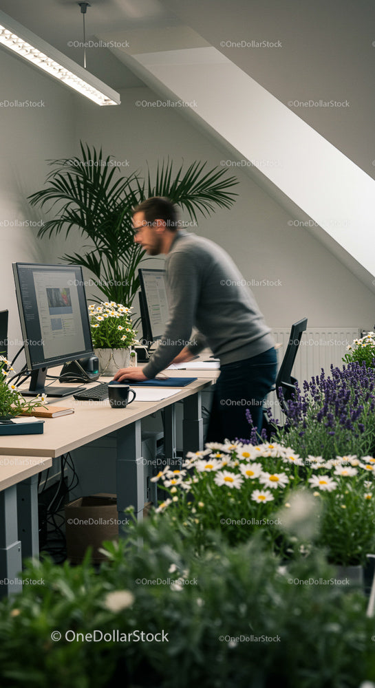 Modern Office with Indoor Plants and Creative Workspace