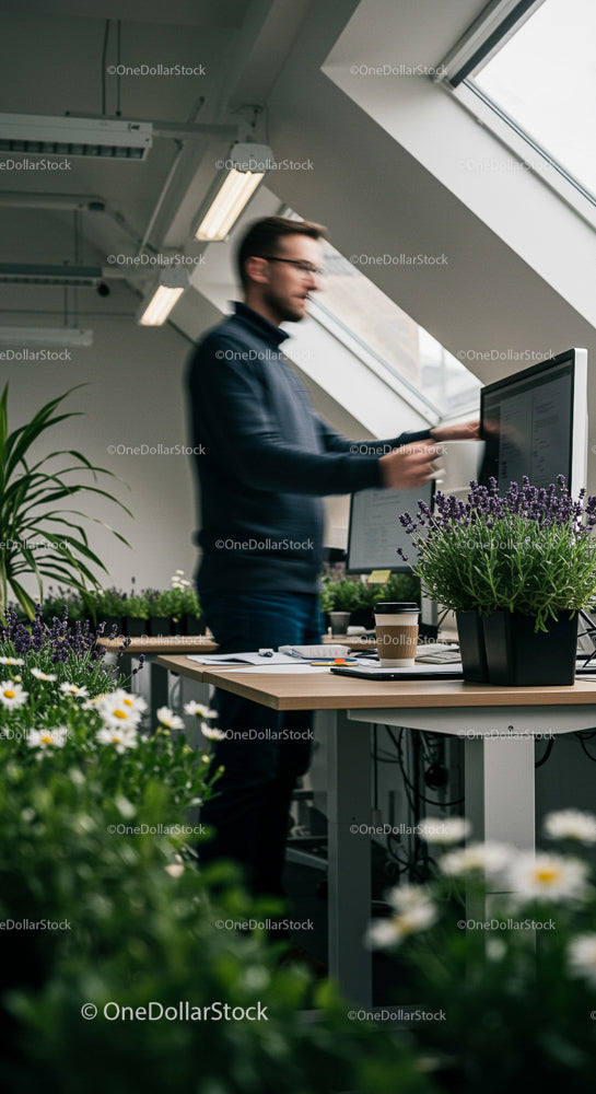 Modern Office with Indoor Plants and Natural Light