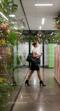 Modern Office Corridor with Lush Indoor Greenery