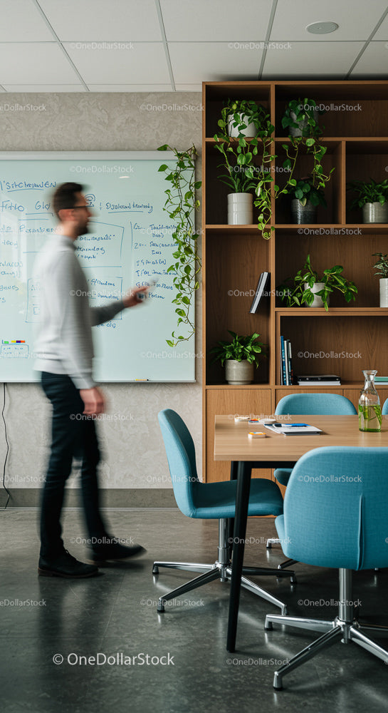 Modern Office with Indoor Plants and Minimalist Decor
