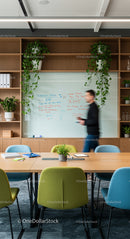 Modern Office with Whiteboard and Indoor Plants