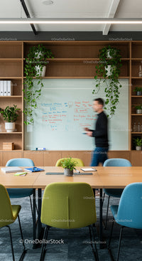 Modern Office with Whiteboard and Indoor Plants