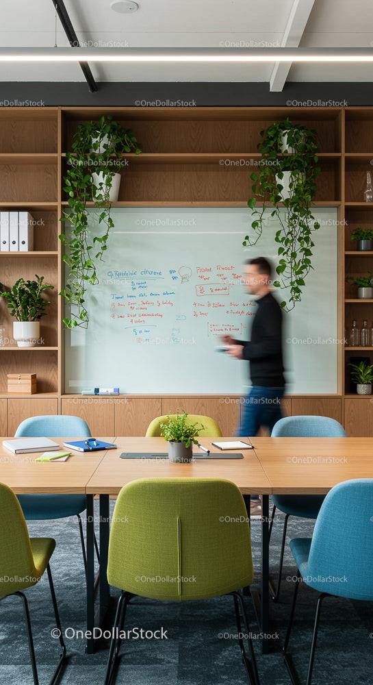 Modern Office with Whiteboard and Indoor Plants