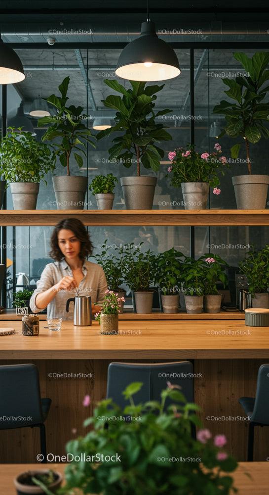 Modern Kitchen with Indoor Plants and Cozy Atmosphere