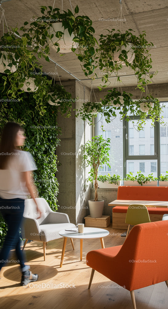 Modern Office with Lush Greenery and Natural Light