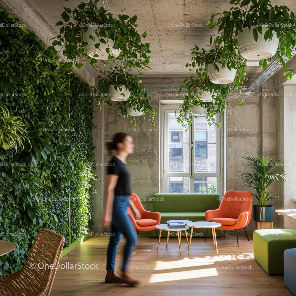 Modern Office with Indoor Plants and Natural Light