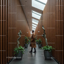 Modern Wooden Hallway with Indoor Plants and Skylights