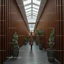Modern Corridor with Indoor Plants and Skylight