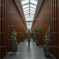 Modern Corridor with Indoor Plants and Skylight