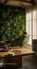 Cozy Room with Indoor Green Living Wall and Sunlit Ambiance
