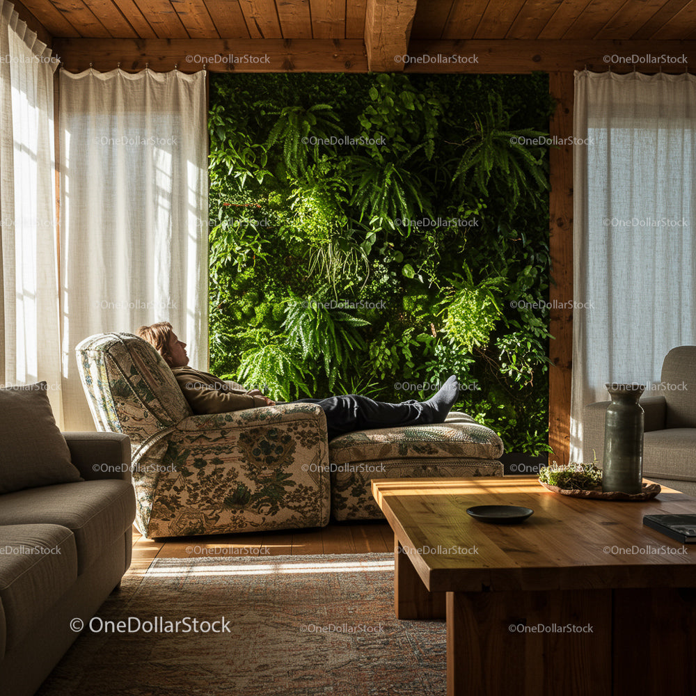 Peaceful Living Room with Indoor Vertical Garden Wall