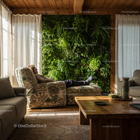 Peaceful Living Room with Indoor Vertical Garden Wall