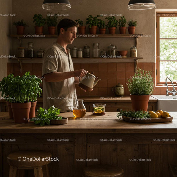 Rustic Kitchen with Indoor Herb Garden and Natural Light