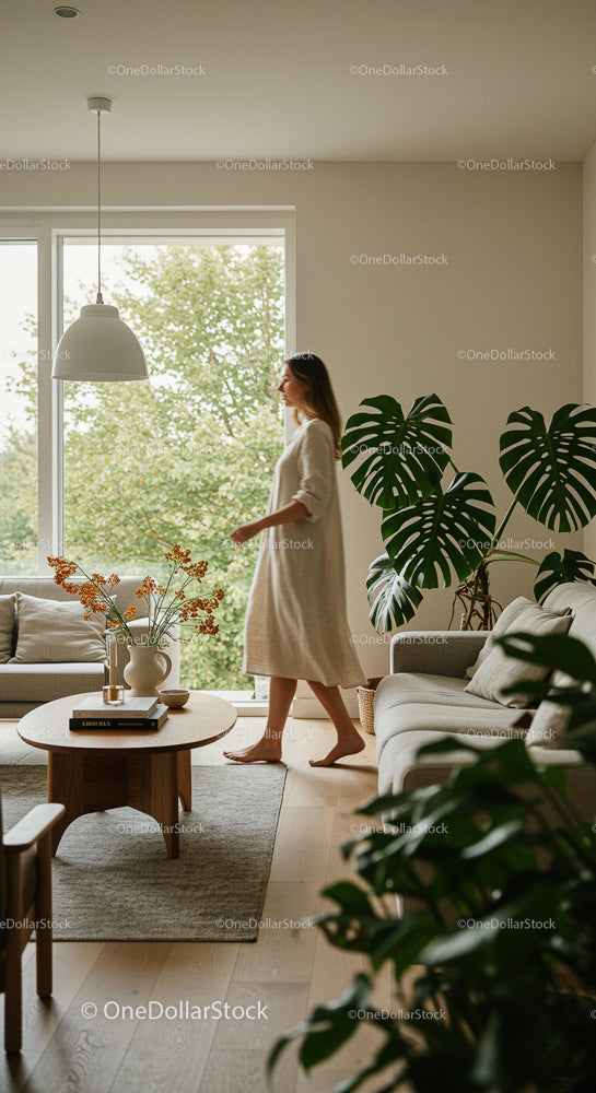 Modern Living Room with Indoor Plants and Cozy Decor