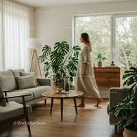 Modern Scandinavian Living Room with Monstera Plant