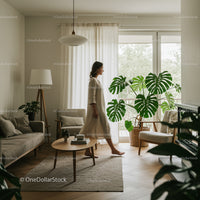 Cozy Living Room with Monstera and Scandinavian Decor