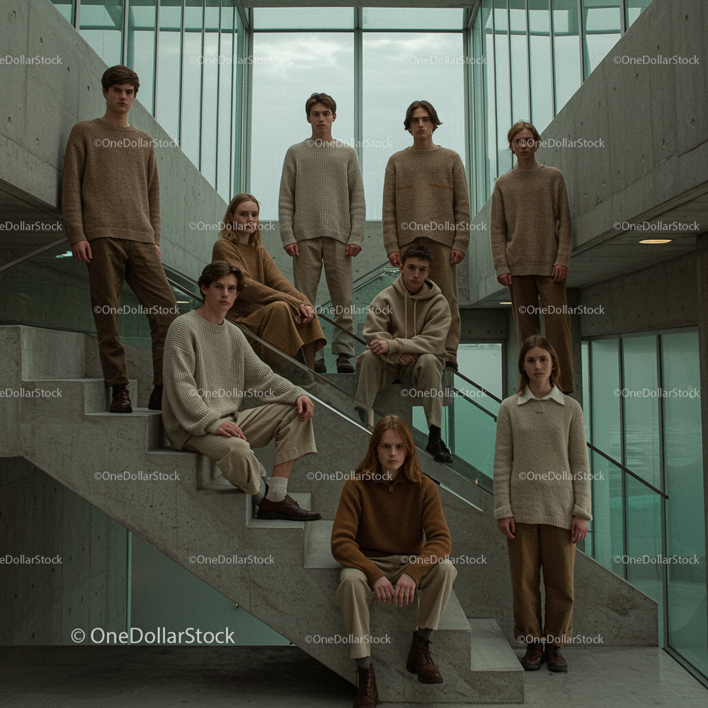 Group of Young Adults in Minimalist Architectural Setting