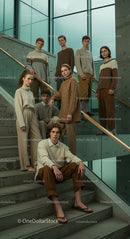 Stylish Group in Neutral Tones on Modern Staircase