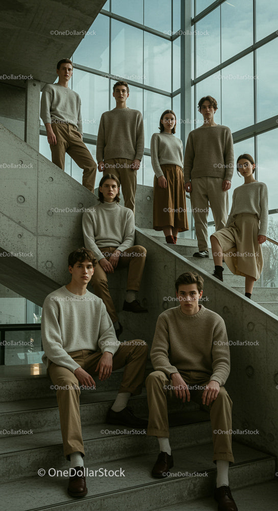 Stylish Group of Young Adults in Modern Interior Setting
