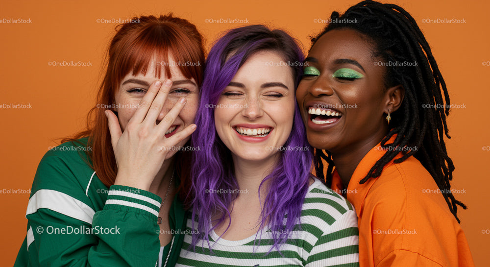 Three Joyful Women Sharing Laughter in Colorful Fashion