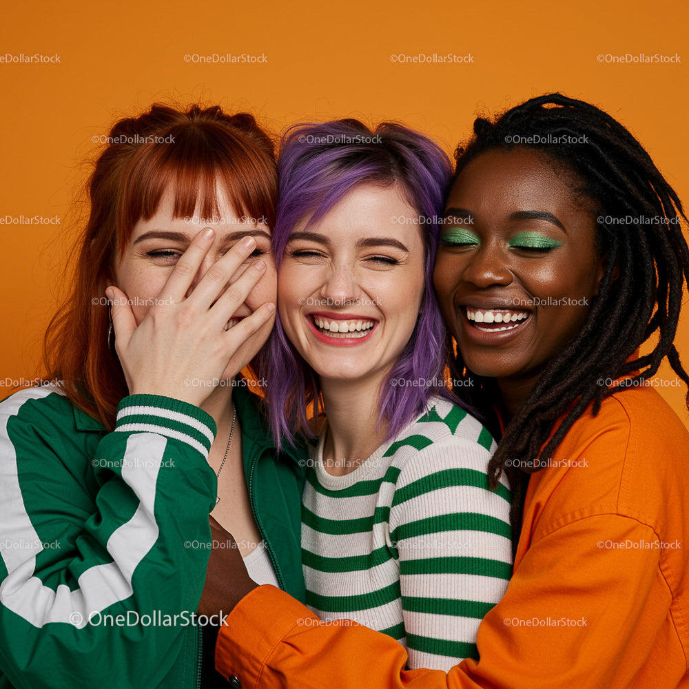 Three Joyful Women Sharing Laughter in Colorful Attire