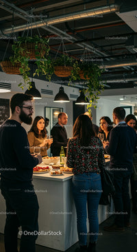 Casual Office Gathering with Colleagues and Snacks