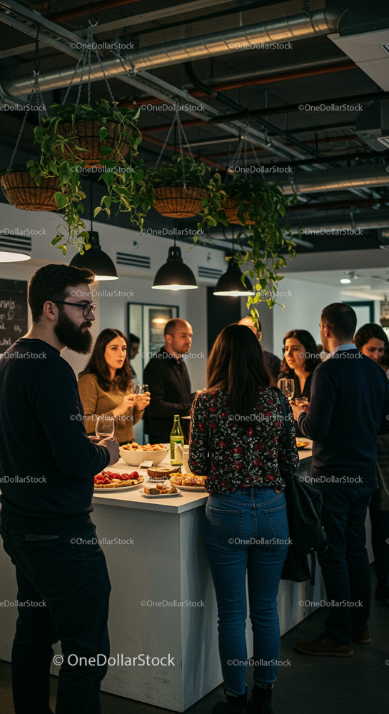 Casual Office Gathering with Colleagues and Snacks