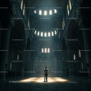 Majestic Interior of a Historic Cathedral with Light Beams