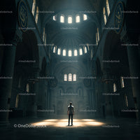 Majestic Interior of a Historic Cathedral with Light Beams