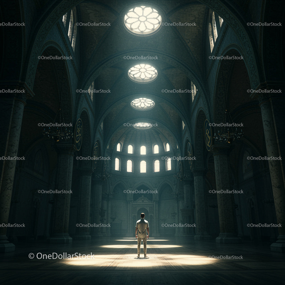 Solitary Figure in Majestic Cathedral