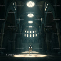 Solitary Figure in Majestic Cathedral