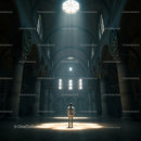 Man Standing in Majestic Historic Cathedral Interior