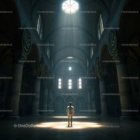 Man Standing in Majestic Historic Cathedral Interior