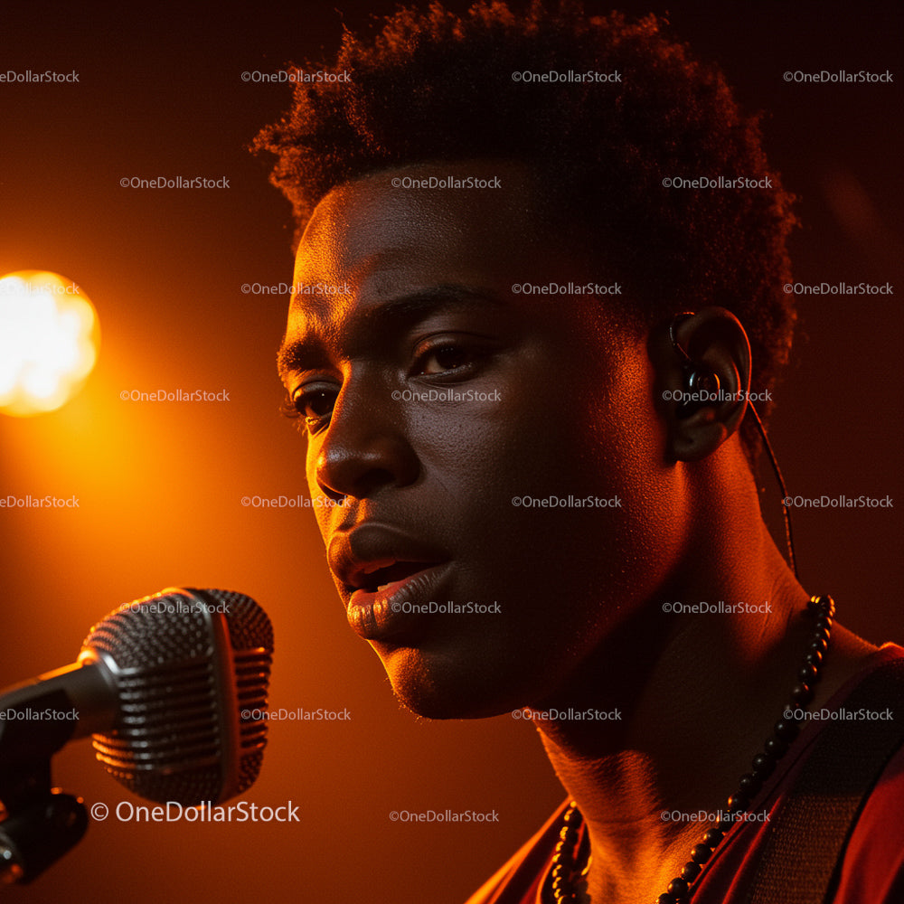 Male Singer Performing on Stage with Dramatic Lighting