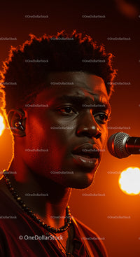 Soulful Male Musician Performing Under Dramatic Orange Lighting