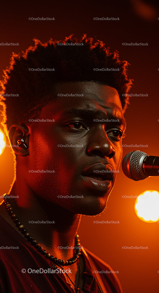 Soulful Male Musician Performing Under Dramatic Orange Lighting